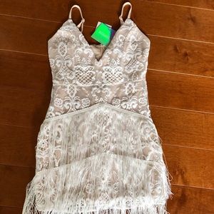 Gorgeous ivory embroidered lace and fringe dress.
